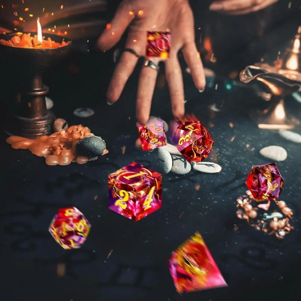 

7 шт. креативный набор кубиков из смолы D4 D6 D8 D10 D12 D20 многогранные жидкие кубики синий зеленый фиолетовый острый угловой кубик для D&d DND