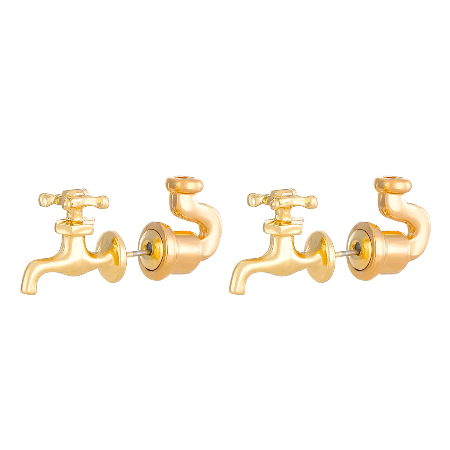 New Design Little Faucet Water-tap Punk Silver Plated Golden Black Metallic Stud Earrings for Women