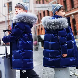 Fur Collar Boys Down Coats Teenager Shiny Winter Outerwear Children Thicken Warm Windbreaker Jackets New Kids Snow Long Overcoat