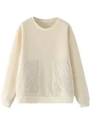 XNWMNZ-Sudadera de algodón de punto grueso con bolsillo para mujer, Top de manga larga con cuello redondo, elegante