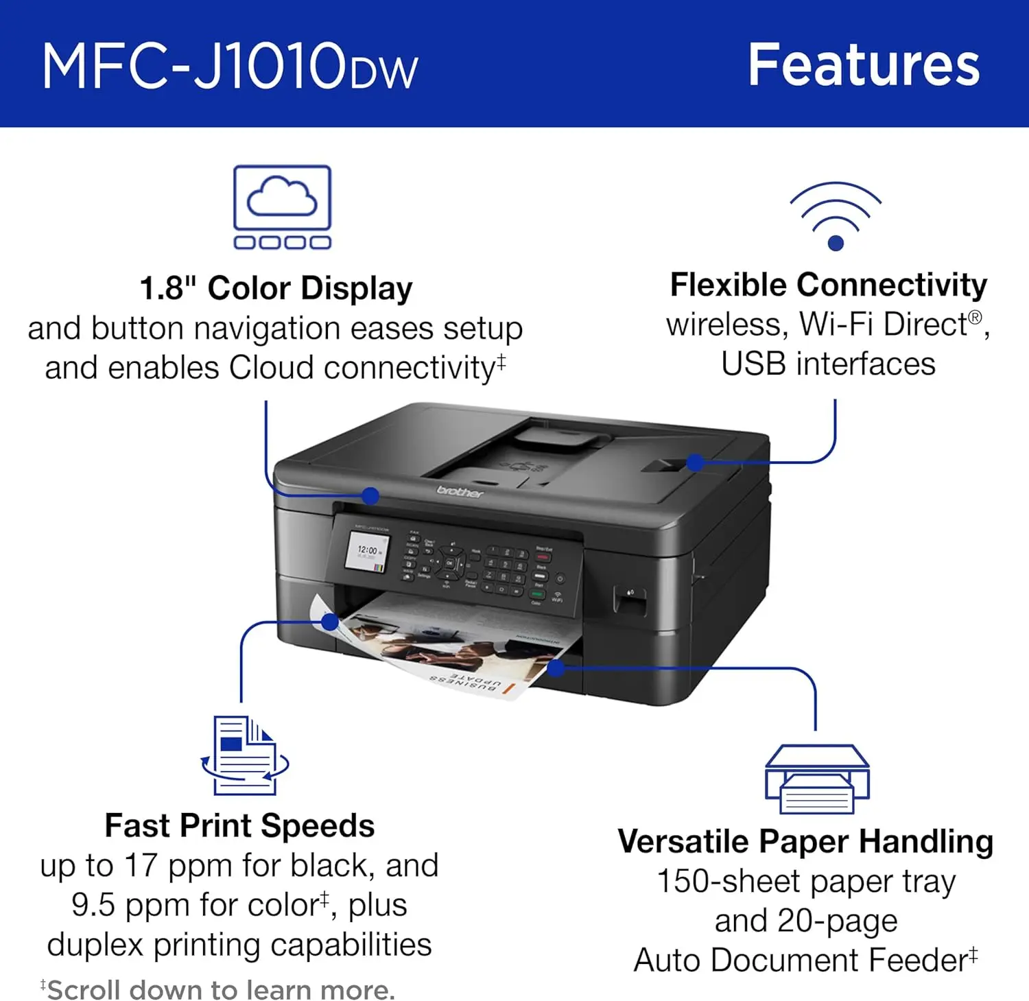 MFC-J1010DW Wireless Color Inkjet All-in-One Printer with Mobile Device and Duplex Printing, Refresh Subscription and Works image 3