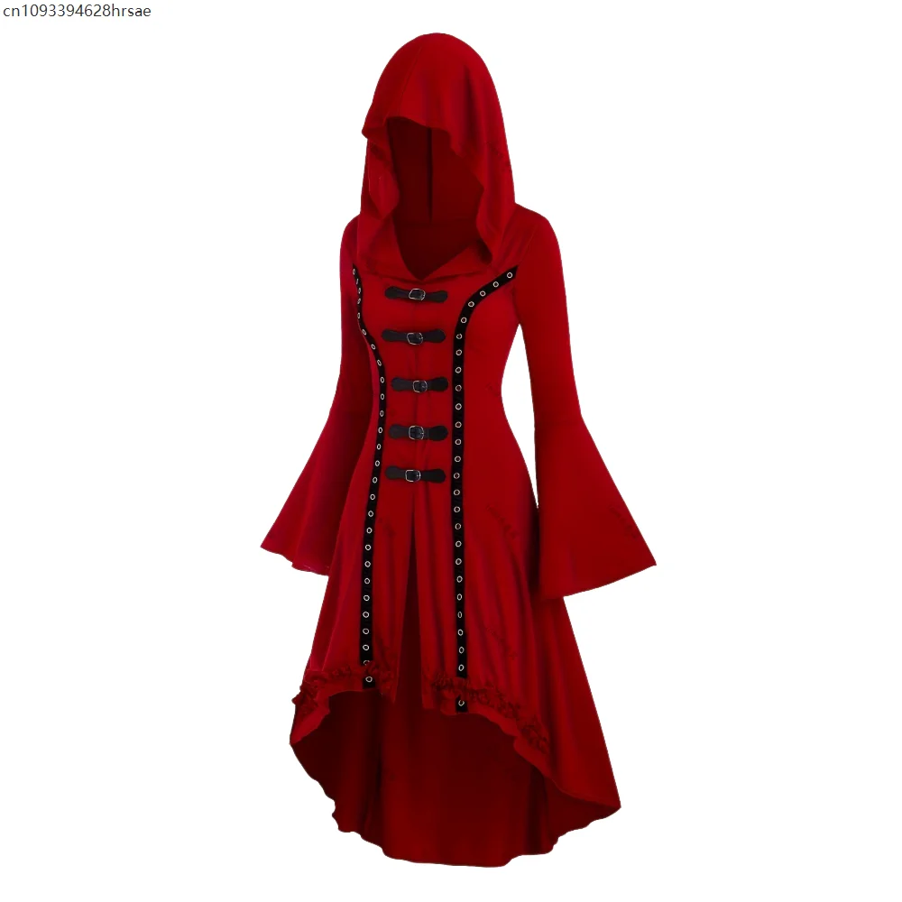

Women's Top Grommet Gothic Hooded Top High Low Hem Buckle Flare Sleeve Frilled hoodies Halloween Costumes