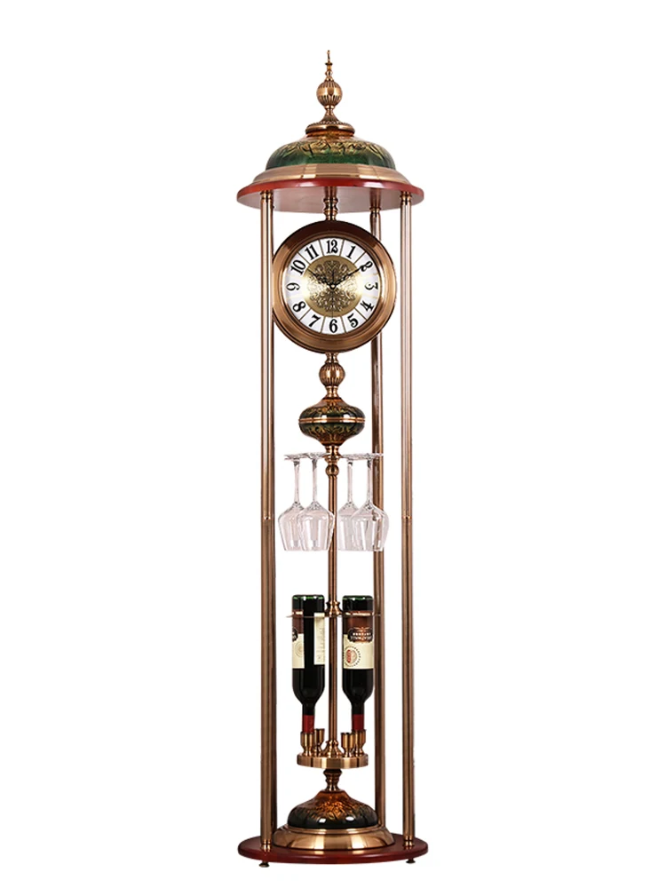 Wine Trough the Grandfather Clock American Metal Solid Wood Living Room Villa Standing Grandfather Clock European Large