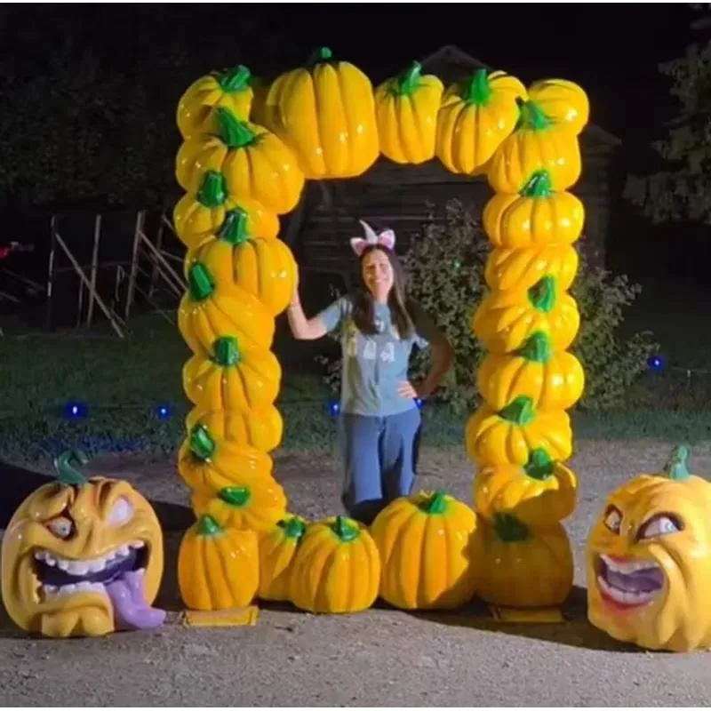 Commercial Fiberglass Halloween Pumpkin Photo Frame Large Selfie Pavilion Props Outdoor Play Sculpture Theme Park