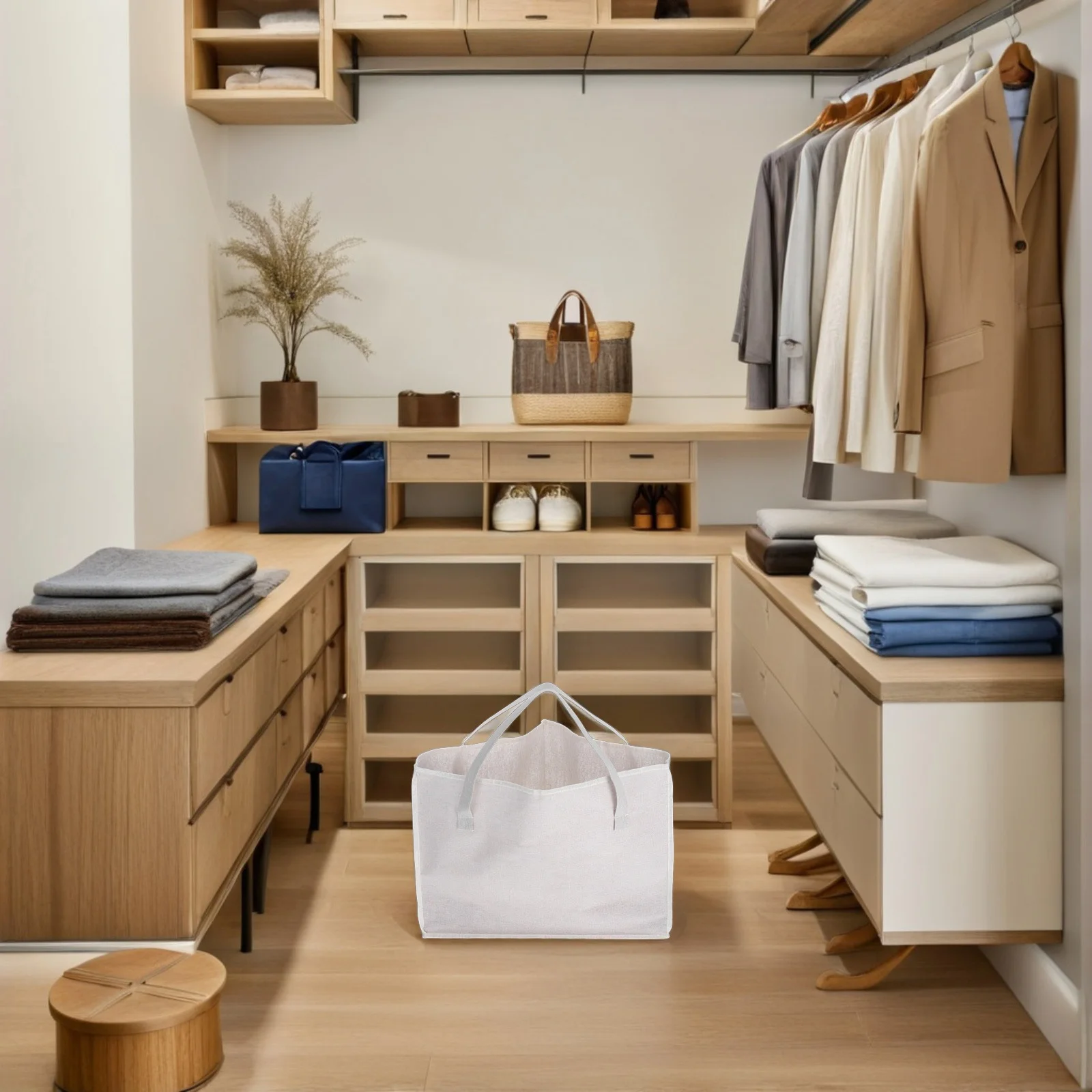 

Triangle Hanger Storage Bag Handles Bottom Board Closet Organizer Space Saver for Wardrobe Laundry Room Empty Hanger Storage