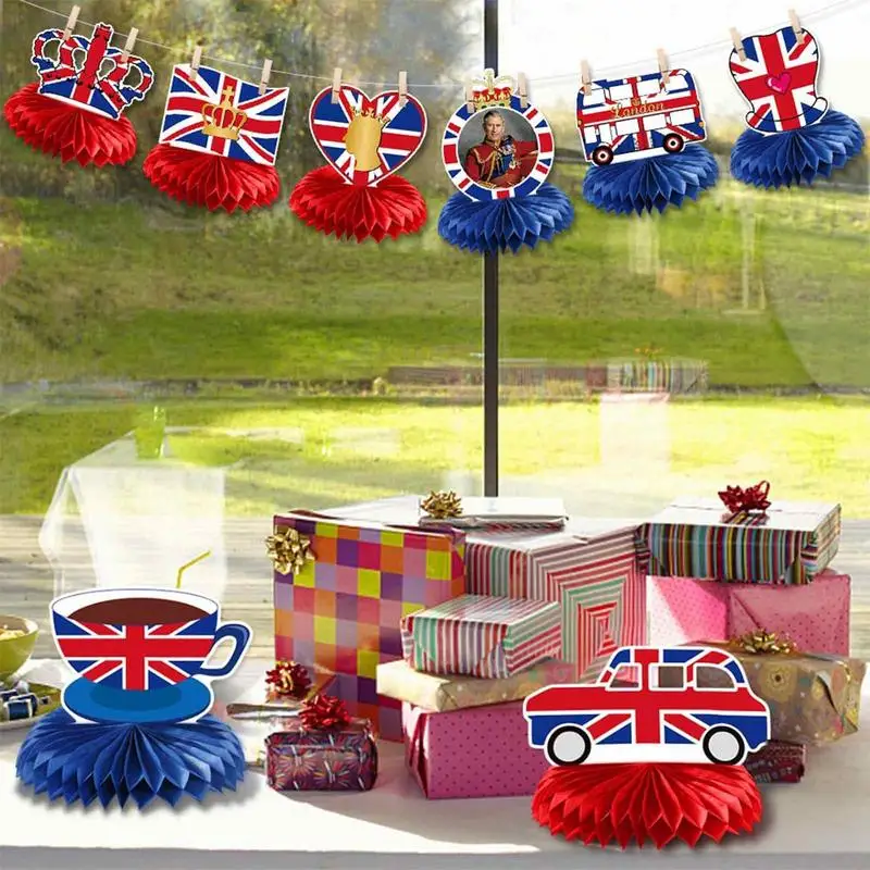 Coronation Charles III Decorations Charles III Coronation Honeycomb Ornament 8Pcs British Flag Party Supplies King Of England