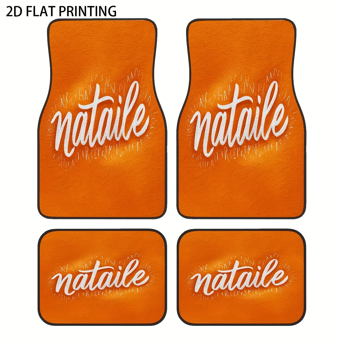 

4pcs Orange Base "Natalie" Patterned Printed Car Floor Mats, Universal Polyester Material, All-Season All-Weather Interior Prote