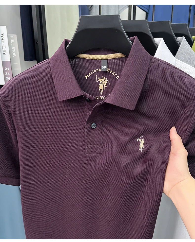 High-End 100% Baumwolle Kurzarm Polo Shirt Sommer Mode Luxus Marke Pony Stickerei T-Shirt Business Freizeit Golf Herrenkleidung – Detail 24