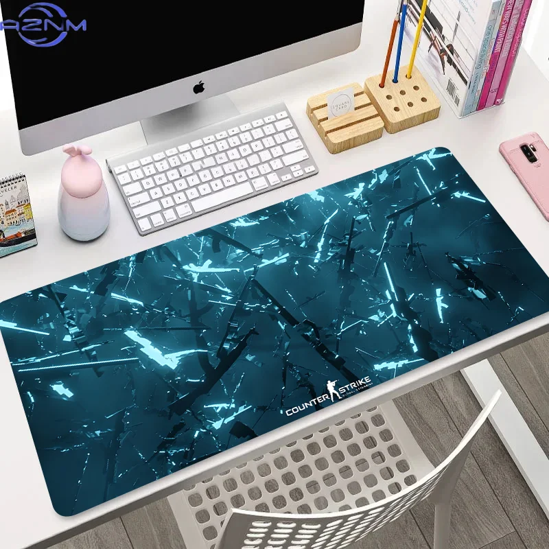Teal Marble Crack Texture Large Mouse Pad, Glossy Blue‑Green Vein Non‑Slip Extended Desk Mat for Gaming Office