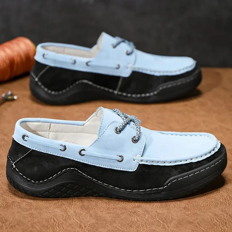 Sepatu musim semi kasual untuk pria, sepatu loafer bertali kepala bulat warna campuran, sepatu Sneakers nyaman anti selip ringan ukuran besar untuk pria