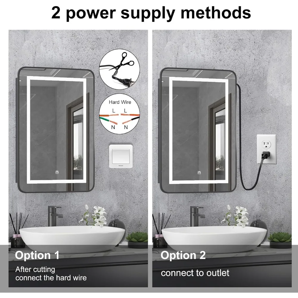 خزانة طبية مضيئة بإضاءة LED مع إضاءة 3 ألوان للحمامات