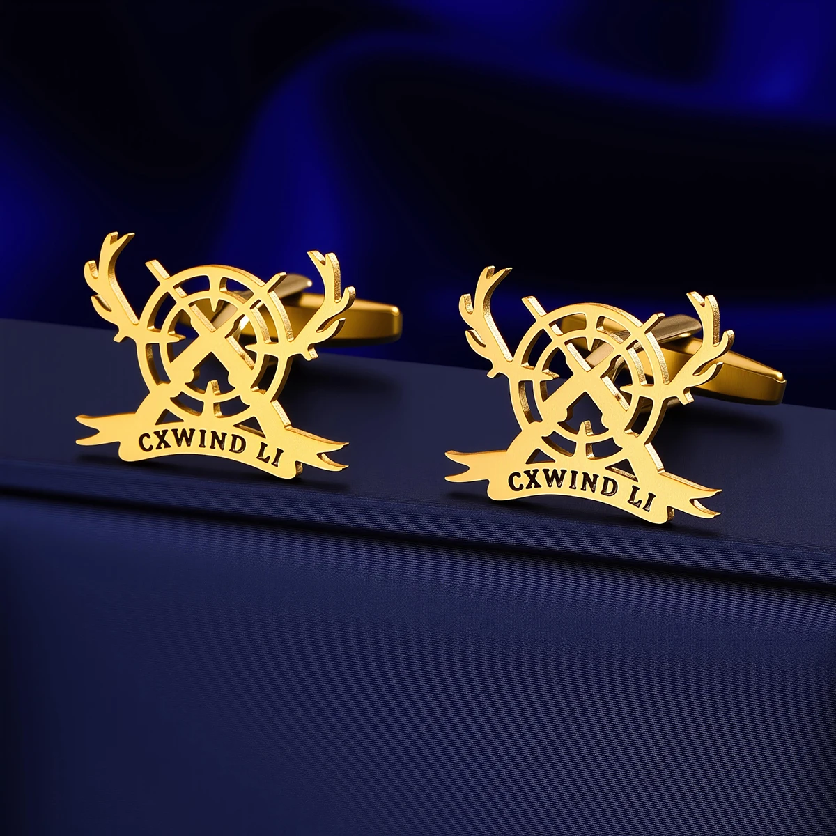 Customized Name Men Antlers + Guns + Rudders Cufflinks Custom Suit Shirts Stainless Steel Buttons Sports Jewelry Gifts