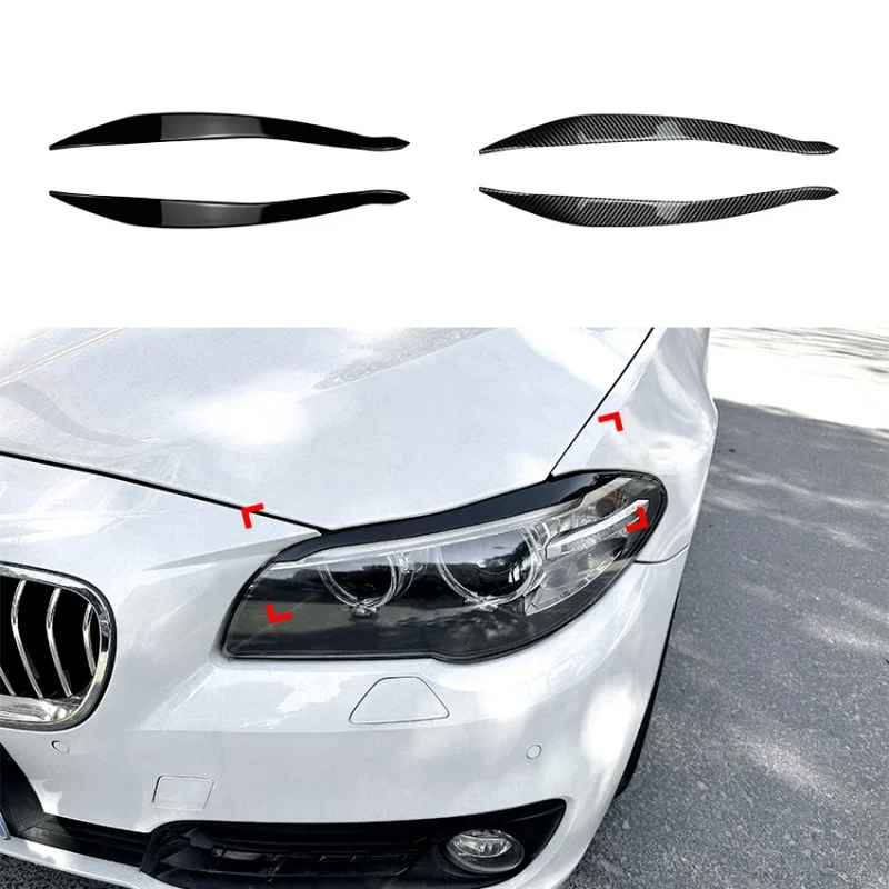 

For BMW 5 Series F10 F11 Late Stage 15-17 Front Headlight Eyelids Eyebrows Headlamp Cover Lmap Trim Sticker By ABS Gloss Black