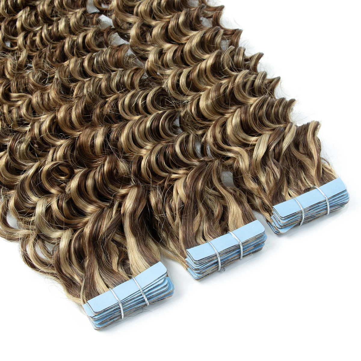 P4-27 Deep Wave Tape In Hair Extensions Human Hair Cuticle Remy Tape in Extensions 14-24inch 20pcs Highlight Tape in On Hair