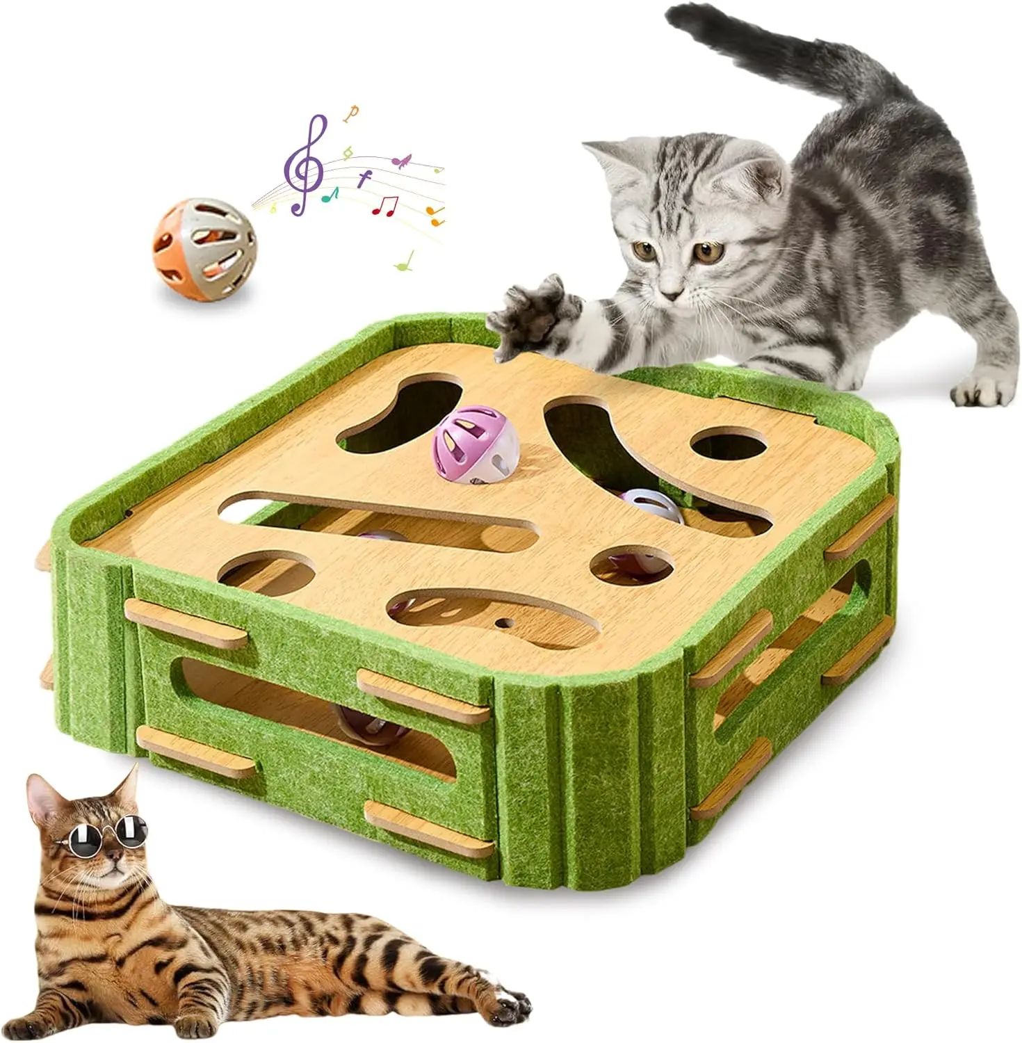 

3-in-1 Interactive Cat Puzzle Box – Squeaky Teaser, Scratching Pad & Ball Track Toy for Indoor Cats' Exercise (Square Design)