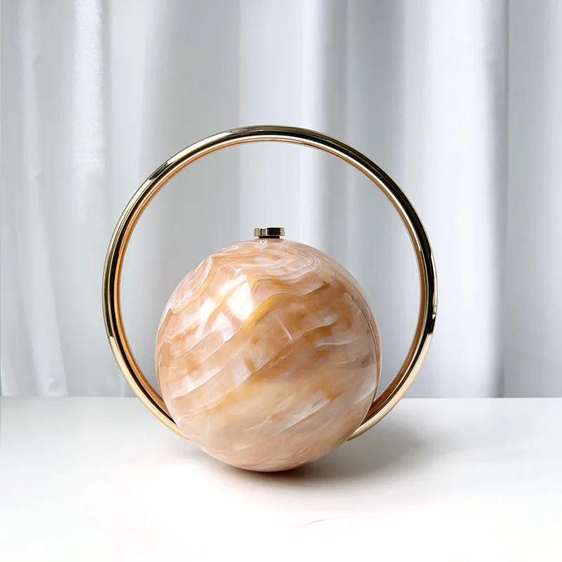 Spherical Electroplated Handle with High-End Feel Hand-Held Dinner Bag Marble Pattern Minimalist Fashion Show