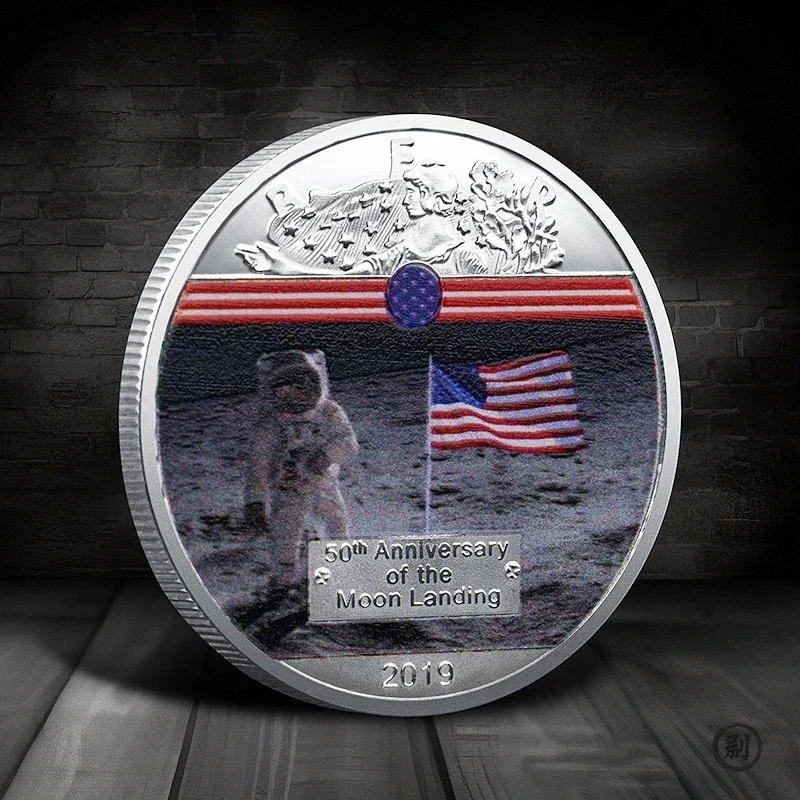 

50th Anniversary of The Moon Landing 2019 Commemorative Coin Colorful Plated Collectible Gift Apollo 11 Coin