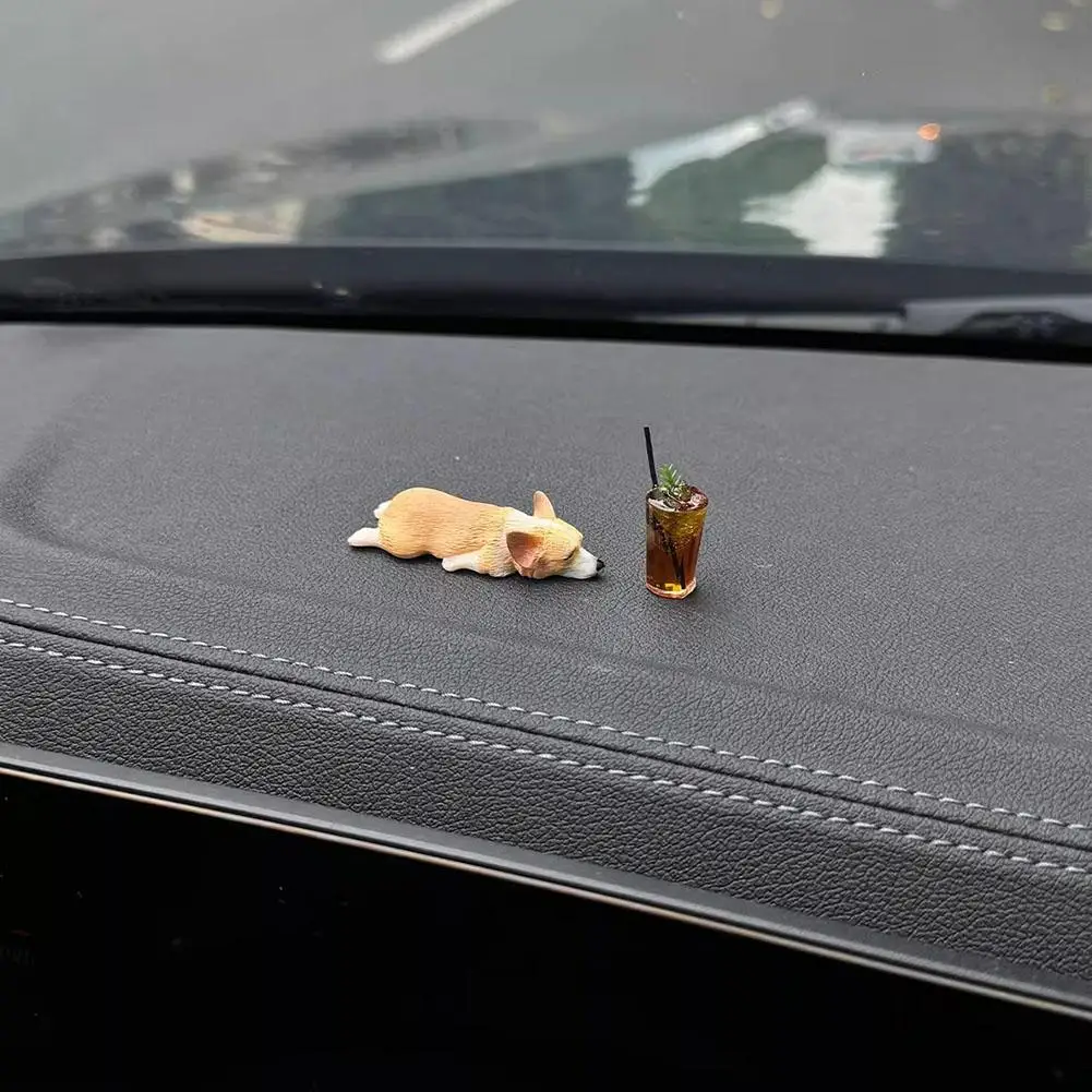 

Mini Sleeping Position Corgi Center Console Resin Decoration Cute Accessories Cartoon Automotive Interior R0G4