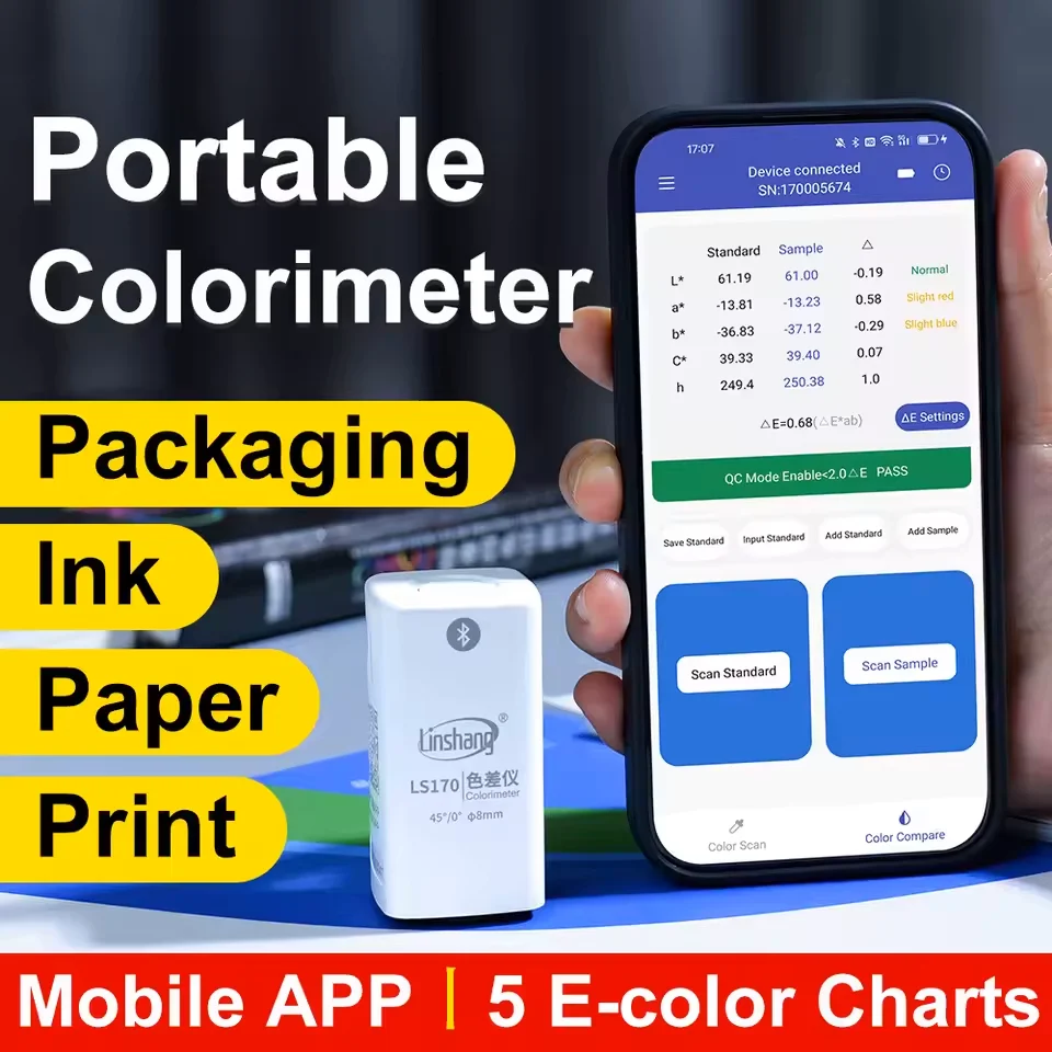 Colorímetro de bolsillo Linshang LS170 |   LED de espectro completo para datos True Color |   Aplicación Bluetooth inalámbrica para QC y diseño
