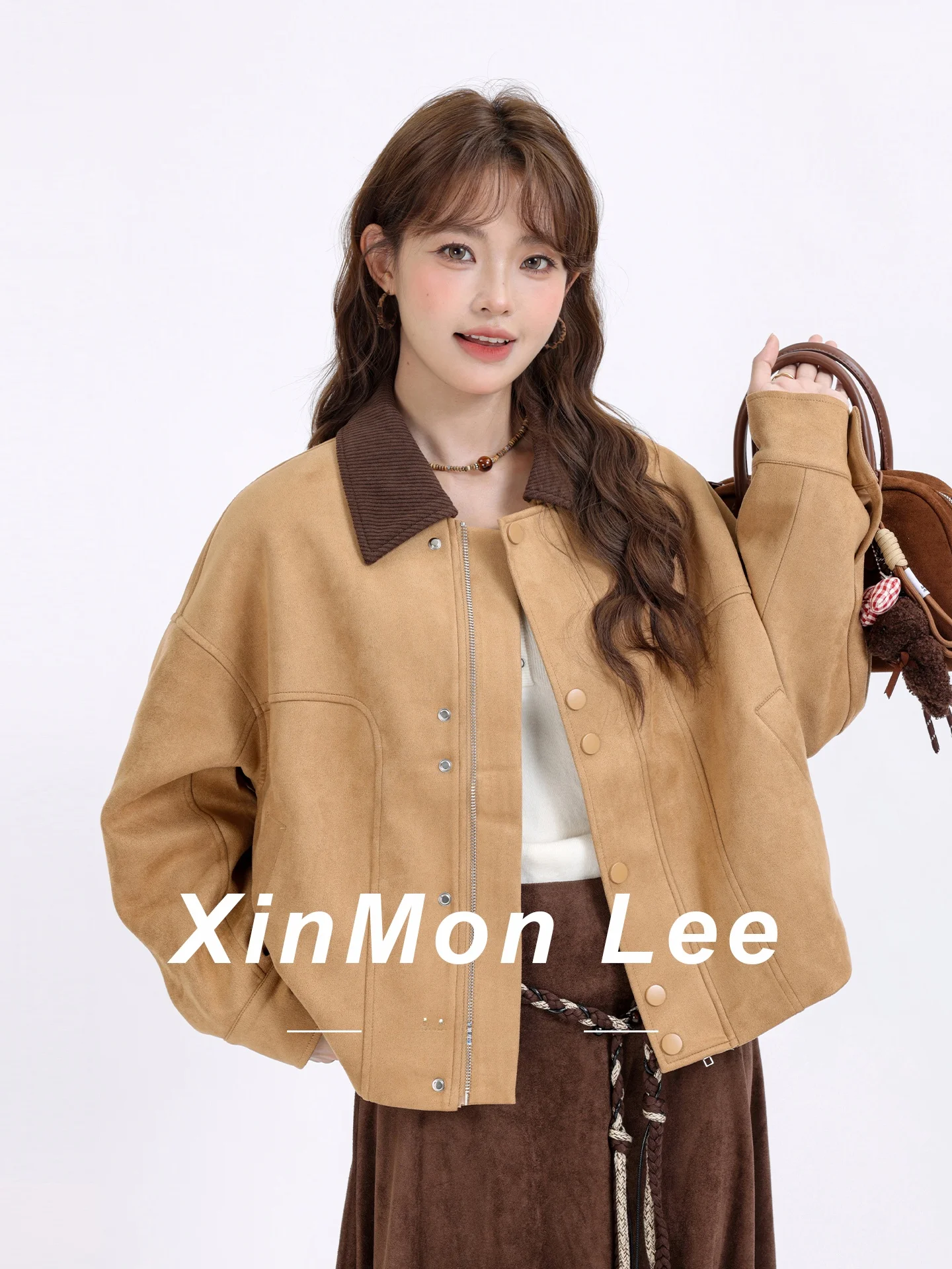 

I Color Ранняя осень ort Jaet Женская новинка Sle Personali Замшевый откидной воротник Верхняя одежда Корейская подставка...