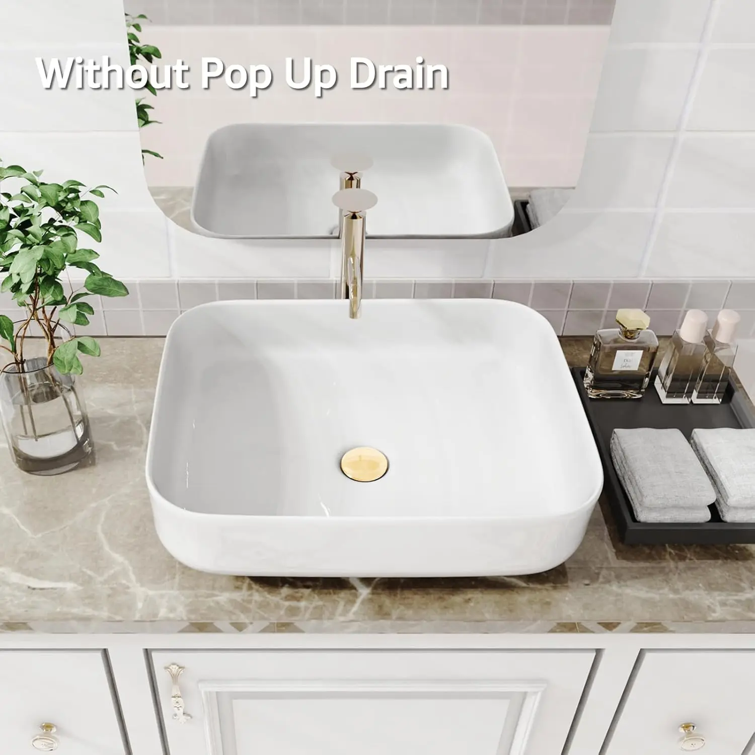 Modern Bathroom Vessel Sink Rectangle Counter Porcelain Ceramic Top Mount Glossy White 19.7