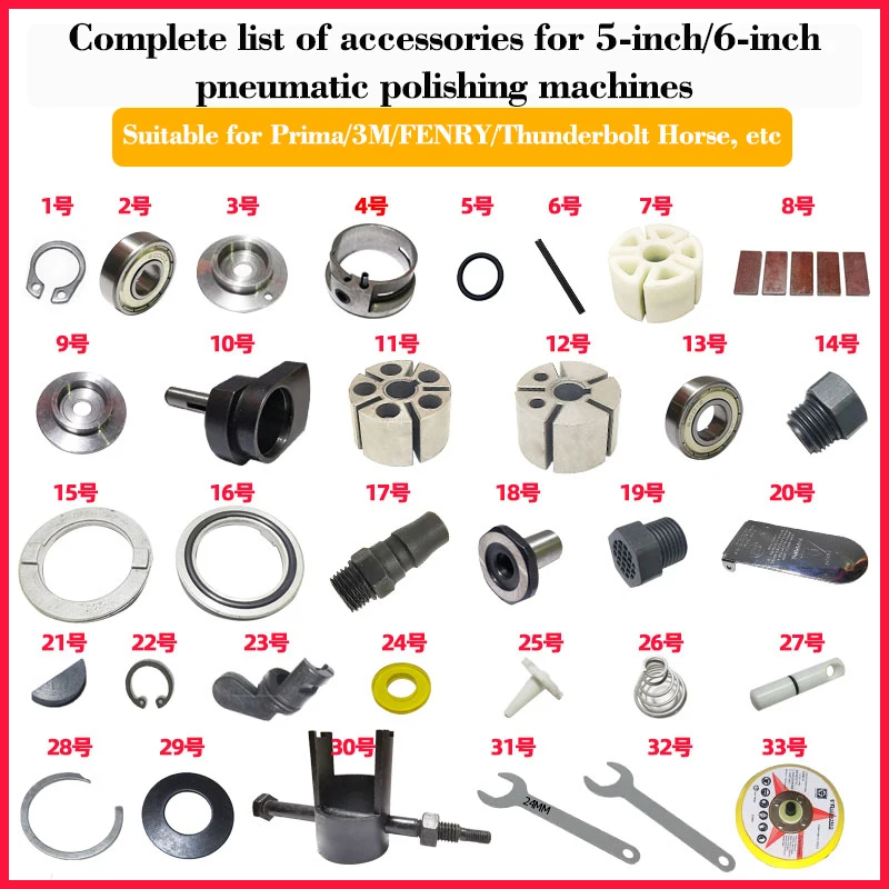 5 Inch Air Sander Replacement Parts Pneumatic Polisher Repair Kit Rotor Blade Cylinder Bearing Switch Pad 5