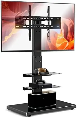 

Floor TV Stand with Sturdy Wood Base, Tall Universal TV Stand with Mount for Most 32-75 inch TVs up to 110 lbs, Height Adjustabl