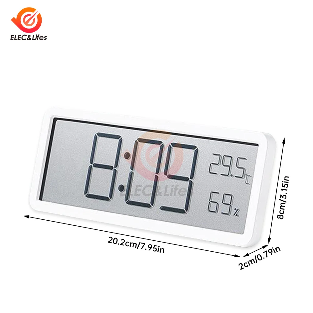 หน้าจอ LCD นาฬิกาแขวนดิจิตอลเวลาอุณหภูมิความชื้นจอแสดงผลนาฬิกาอิเล็กทรอนิกส์แขวนเดสก์ท็อปนาฬิกาดิจิตอลแบตเตอรี่ขับเคลื่อน
