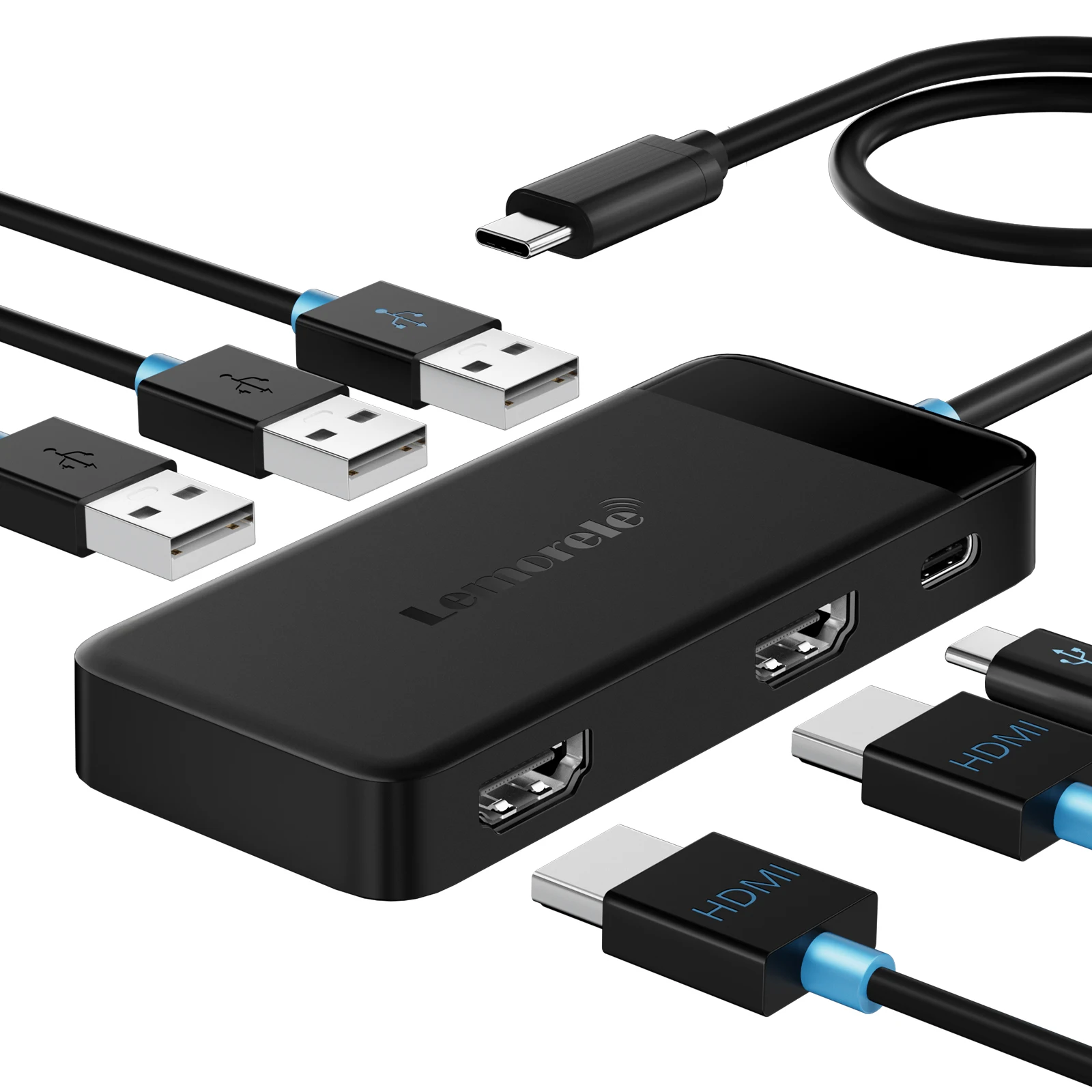 Lemorele TC122 USB C HUB Dual HDMI 4K Docking Station USB 3.0 PD 100W Type C Porta para Macbook iPad M2 M1 Steam Deck