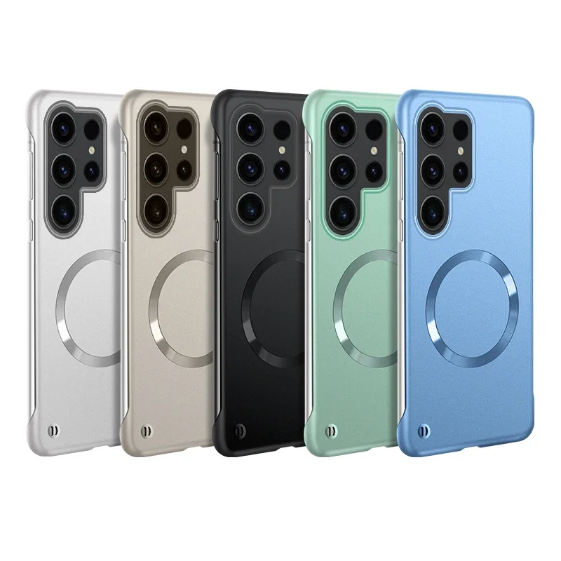 Frameless Metallic Magnetic Case For Samsung Galaxy S25 S24 S23 S22 Ultra Plus Wireless Charge Shockproof Ultra Thin Hard Cover