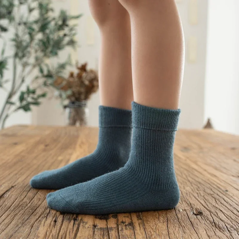 Korean Baby Children Girls Boys Striped Socks Kids School Uniform Stockings Vintage Solid Color Wool Long Socks Mid-calf Socks