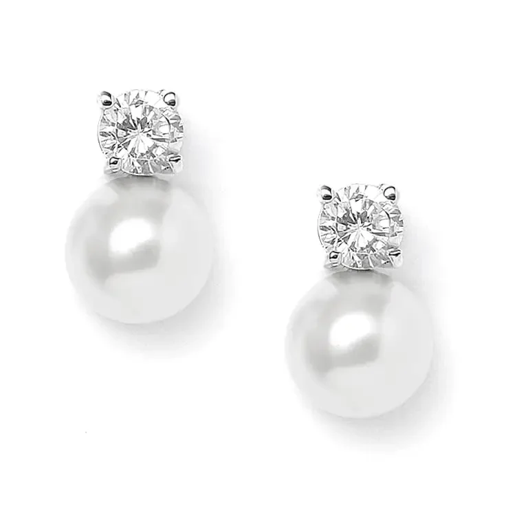

Vintage Natural White Pearl Stud Earrings Cubic Zirconia Crystal Silver Large Diamond Earring for Women Gift