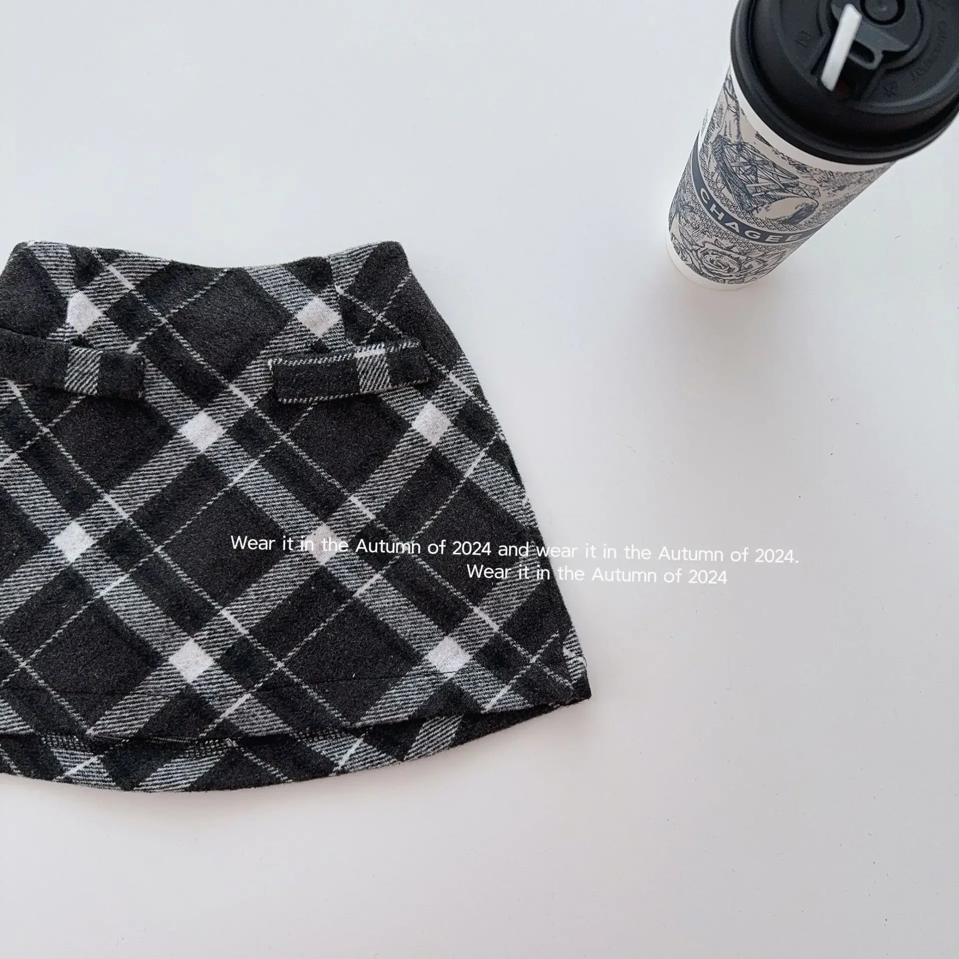 Girl Skirt 2024 Autumn New Girls Woolen Skirt Korean Style Fashion Plaid Red Black Brown Baby Short Plaid Skirt Culottes Bottom