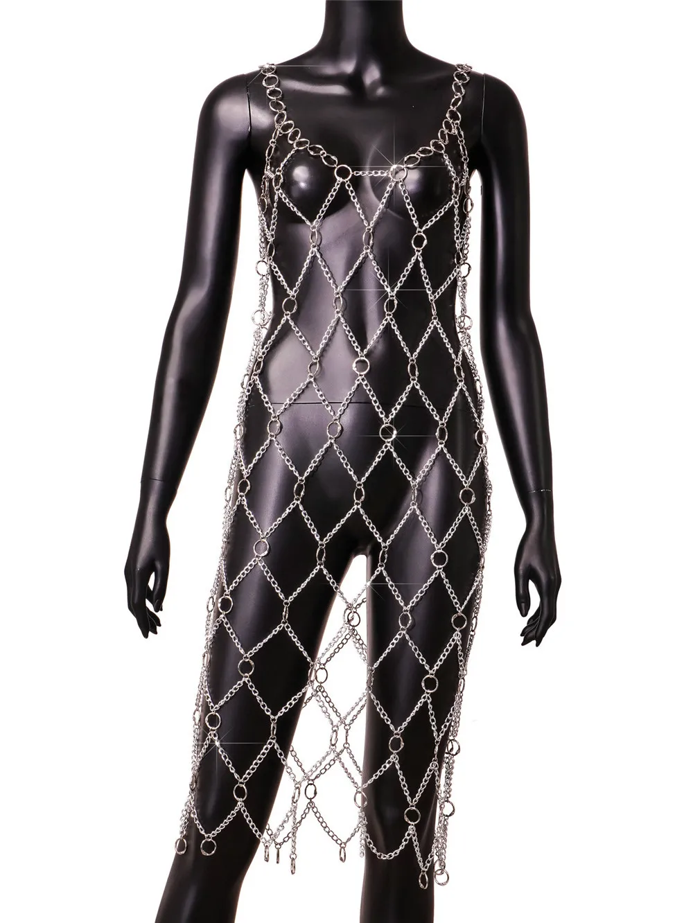 2024 Personality metal Handmade body chain dress