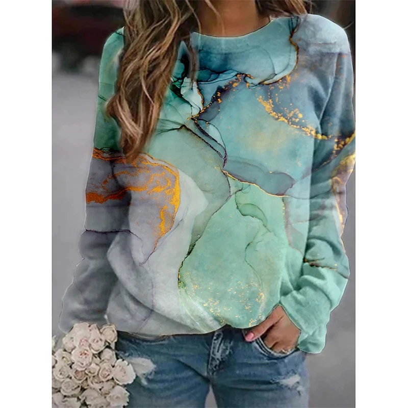 Gradient Color Sweatshirts Marble Pattern 3D Print Hoodies Women Long Sleeve Y2k Hoodie Oversized Pullovers Tops Female Clothing