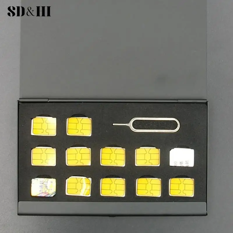 12-Slots-NANO+1-Slot-Card-Pin Aluminum Portable SIM Micro Pin SIM Card Nano Memory Card Storage Box Case Protector Holder 1Pc