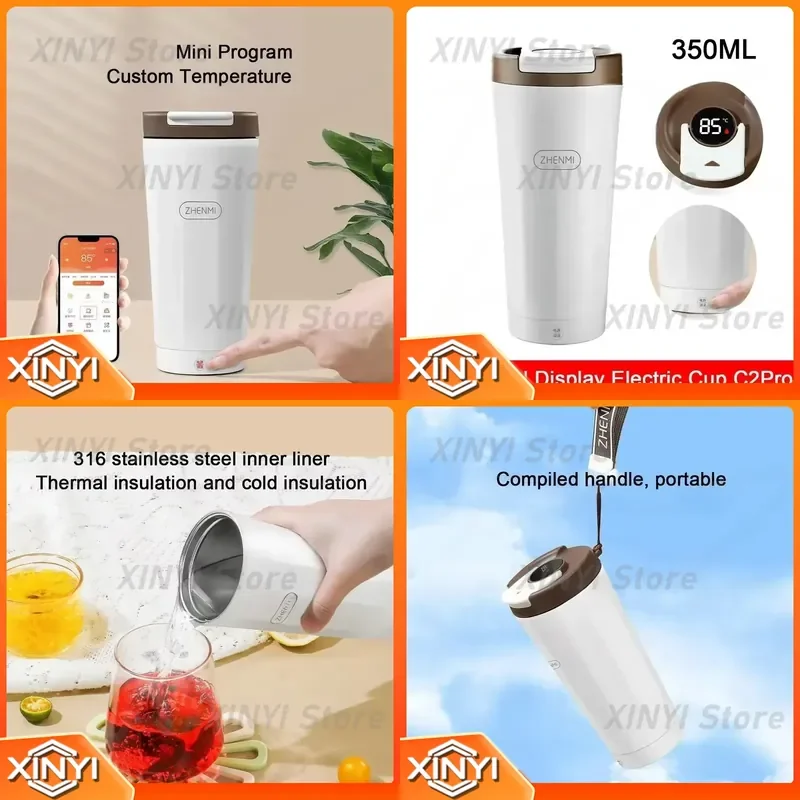 USB Electric Heating Cup 316 Stainless Steel Inner Liner Thermos with Temperature Display Portable Outdoor Travel Mug 350ML