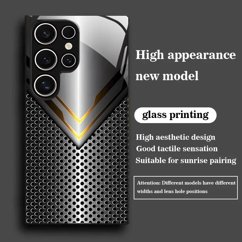 Armor pattern tempered glass phone case suitable for Samsung GalaxyS26 S25 S24 S23 S22 S21 S20FE/Ultra/Plus anti drop back cover