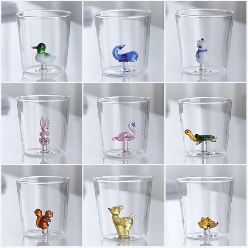 3D Creative Handmade Bubble Glass Cup Three-Dimensional Animal Plant Shape Coffee Milk Drink Cute Transparent Glass Cup,Gift