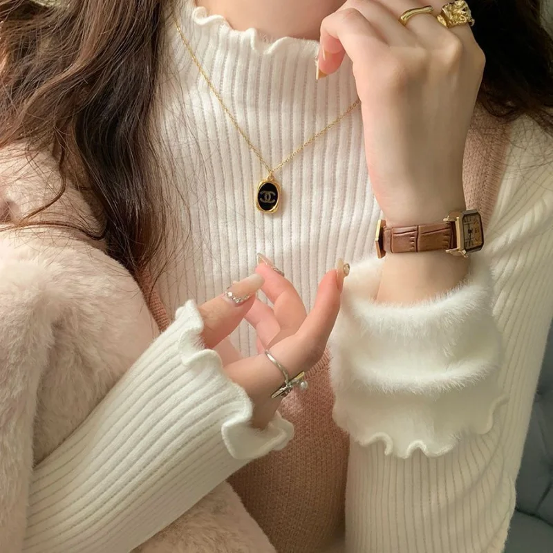 

Мягкий и уютный женский свитер, осенне-зимняя утолщенная полуводолазка, трикотажная цельная флисовая рубашка, теплая внутренняя часть