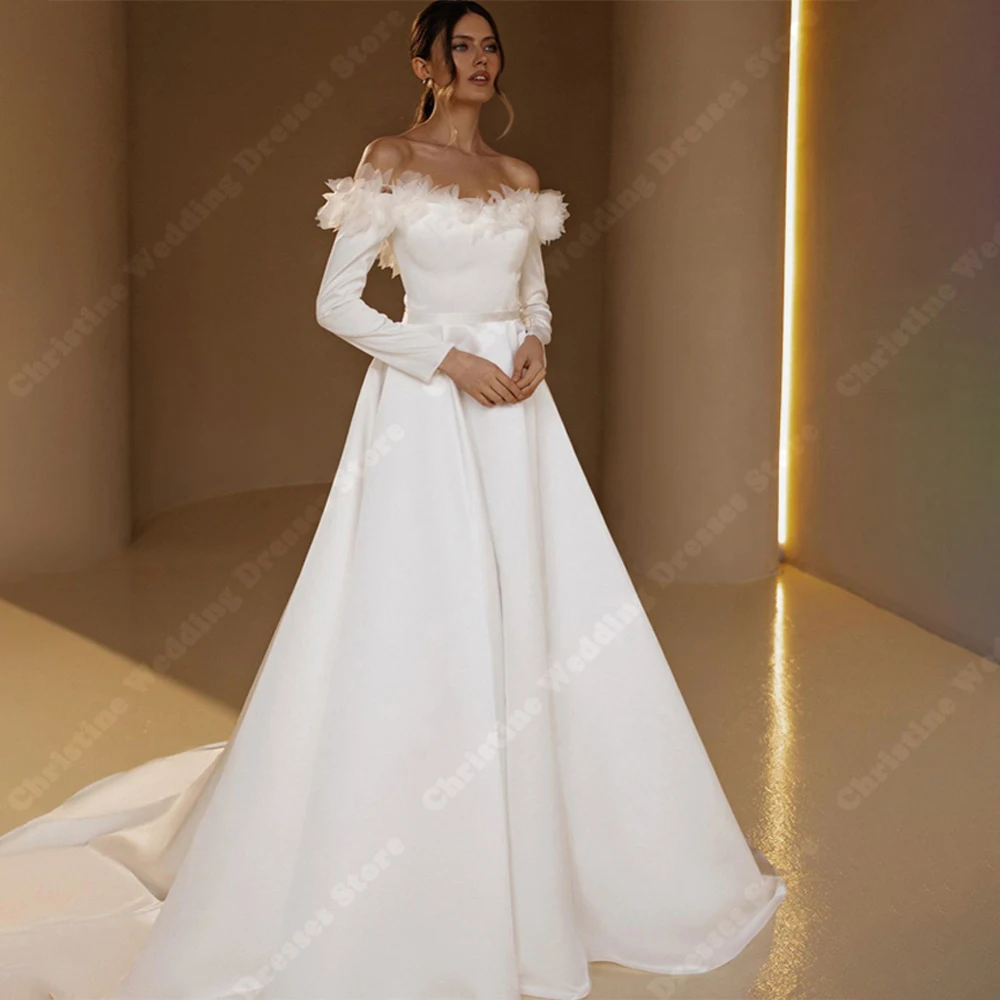 Vintage A-Line Women Wedding Dresses Off The Shoulder Backless Bridal Gowns 2025 Elegant Flower Sticker Ball Vestidos de Novias