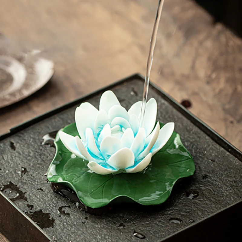 

Ceramics Color Changing Tea Pet Lotus Flower Incense Burner Stick Holder for Aromatherapy Cha Dao Tearoom yoga Accessories