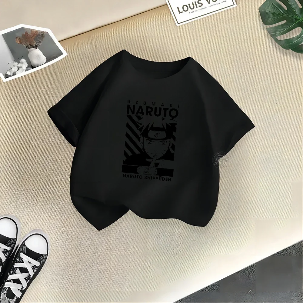 Camiseta de algodón 100% con estampado creativo de Naruto para niños y niñas, top informal de verano, cómodo, fresco