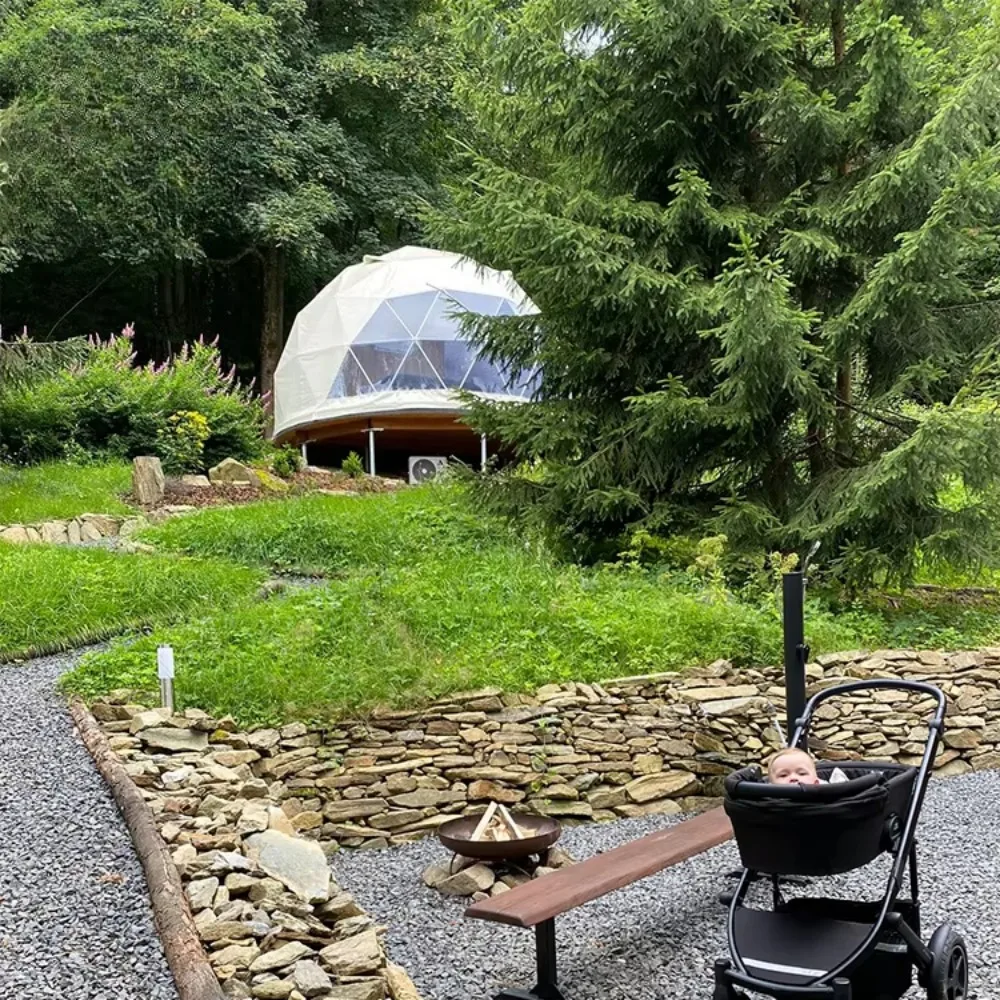 Customizable Geodesic Dome Glamping Tent, Wind‑Resistant PVC Shelter for Resort, Campsite, Hotel  Commercial Event Accommodation