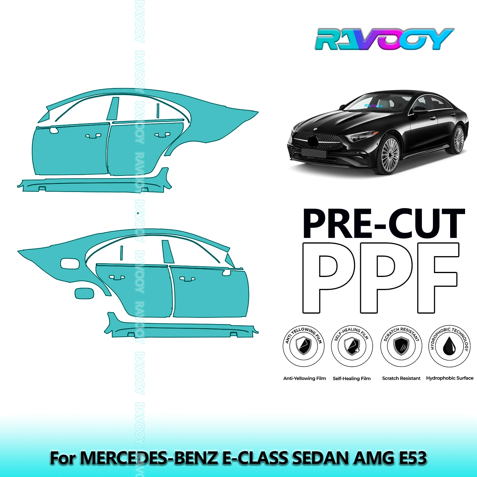 

For Mercedes-Benz CLS Class 450-400d-AMG 53 2021-2023 8.5mil Pre-Cut PPF Door & A/B Pillar Kit TPU Paint Protection Film Set