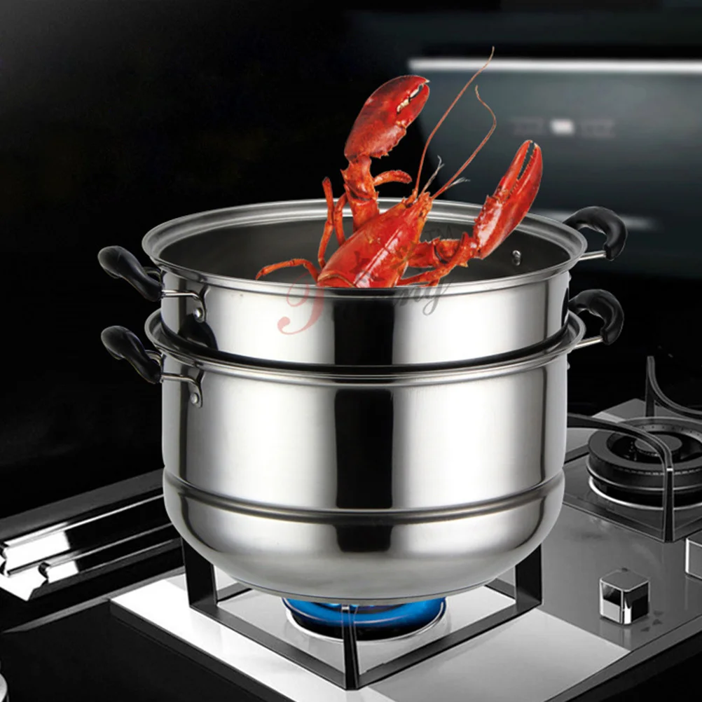 

Three Layer Stainless Steel Steamer Thick Multifunction Soup Steam Pot Cooking Pot Ergonomic Handle Induction Gas Stove