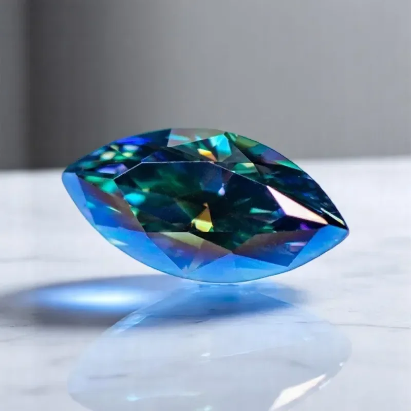 

L-Moissanite Gemstone Rainbow Green Color Marquise Cut Lab Grown Diamond for DIY Charms Woman Advanced Jewelry Making Materials