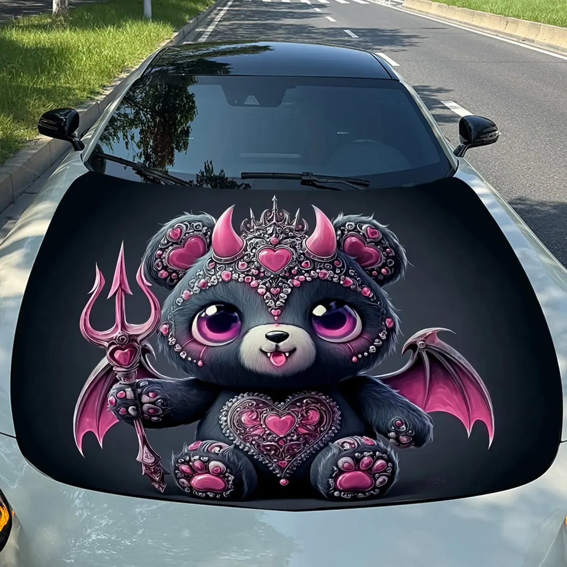 

Devil Bear Hood Decal Sticker - Durable PVC Vinyl Wrap For Car Engines, Fits Most Vehicles, Protective Film With Vibrant Tropica