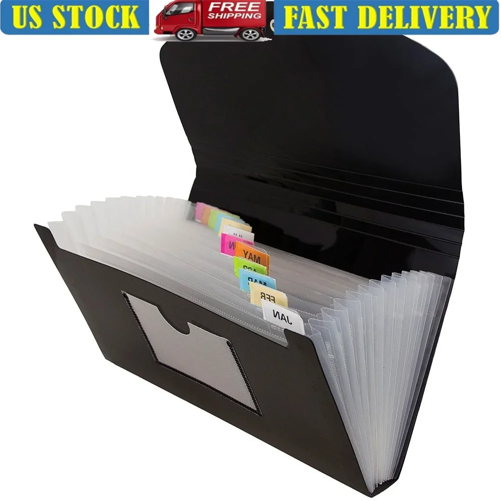 

13 Pocket Expanding File Organizer with Elastic Closure Business Card Holder Receipts Documents Financial Records Storage