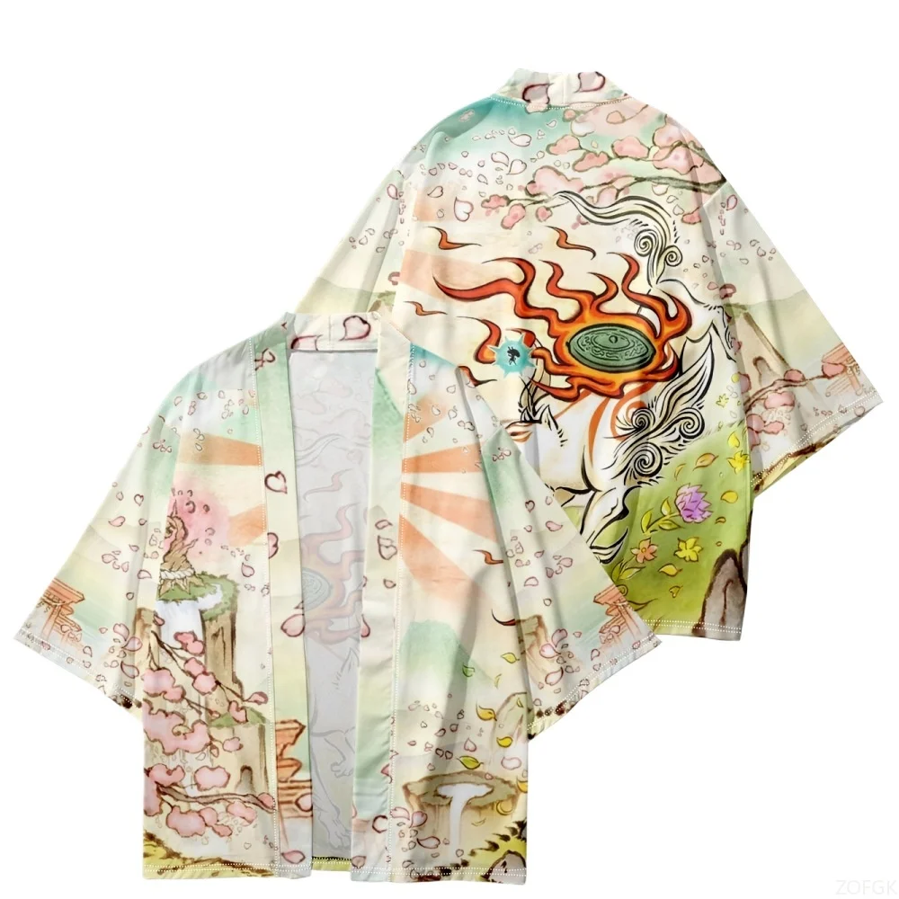 Summer New Ukiyo-e Japanese Style Cardigan, Kimono Cloak, Feathered Woven Taoist Robe, 3D Digital Printed Clothing
